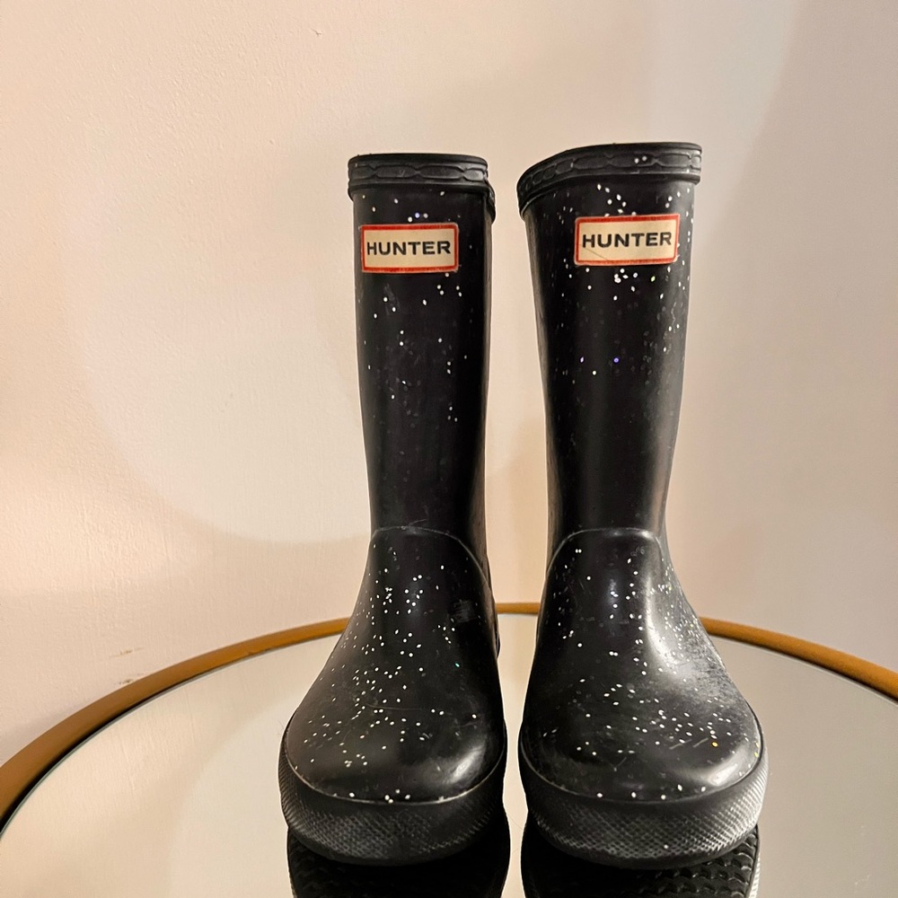 Hunter Original First Classic Black Glitter Rain Boot Size 11